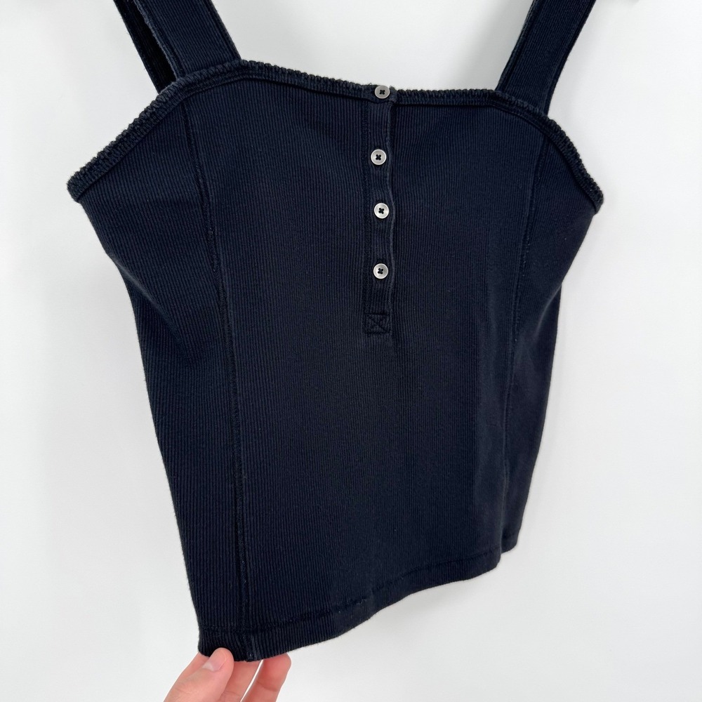 Abercrombie & Fitch Black Wide Strap Square Neck Ribbed Tank Top Women's S - Picture 3 of 9